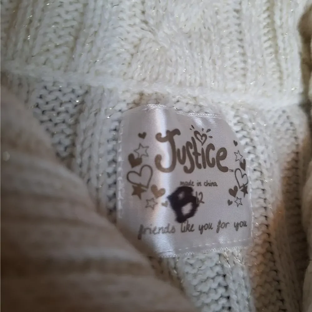 Justice White Sweater Vest with Brown Faux Fur Zip Up 12 Girls